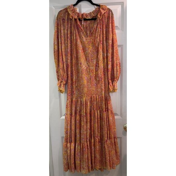 Free People Dresses & Skirts - Free People Feeling Groovy Maxi Dress M Orange Floral Boho Medium